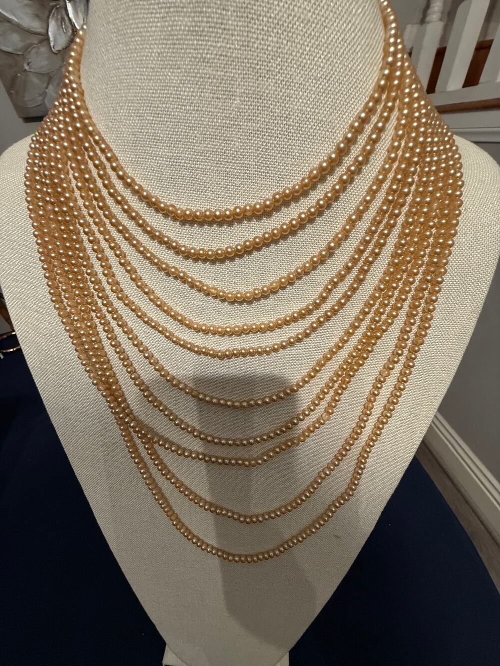 Vintage silver Tone Multi Strand Faux Pearl Necklace 17”